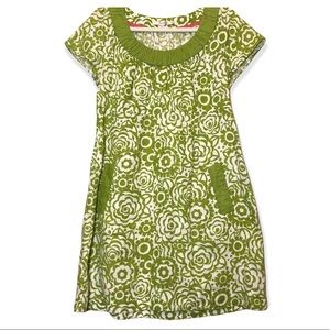 Boden Lime Green Floral Linen Short Sleeve Mini Dress 10